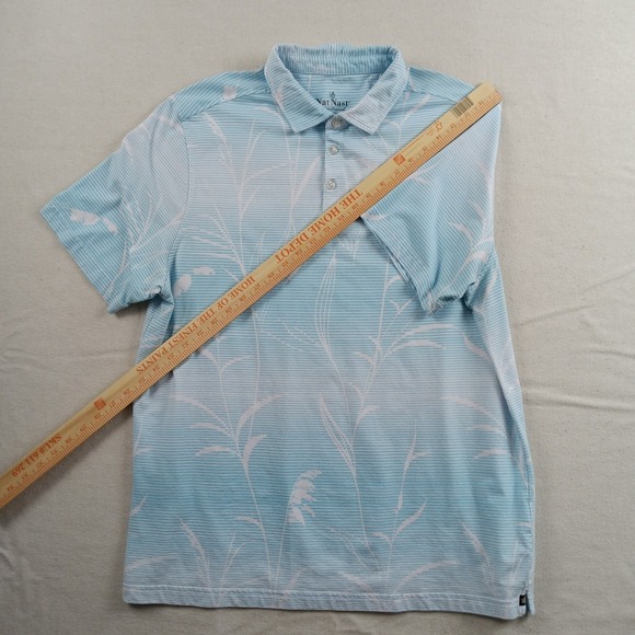 Nat Nast Luxury Originals Mens XL Polo Shirt Blue White Striped Leaf Print - Picture 8 of 11